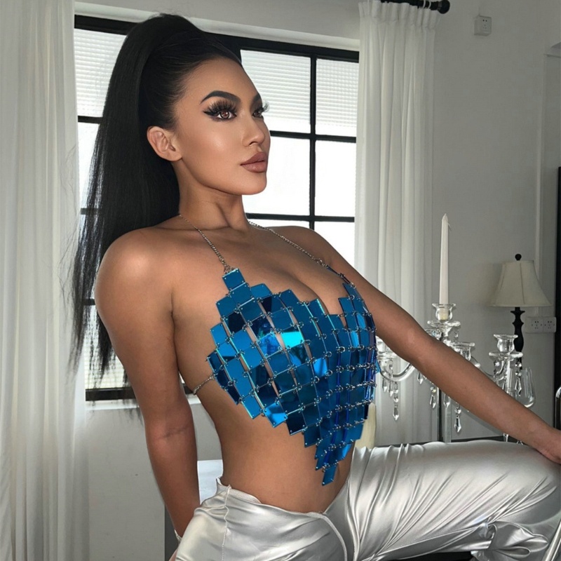 Áo Tank Top Hai Dây Cổ Chữ V Màu Ánh Kim Lấp Lánh Thời Trang Cho Nữ
