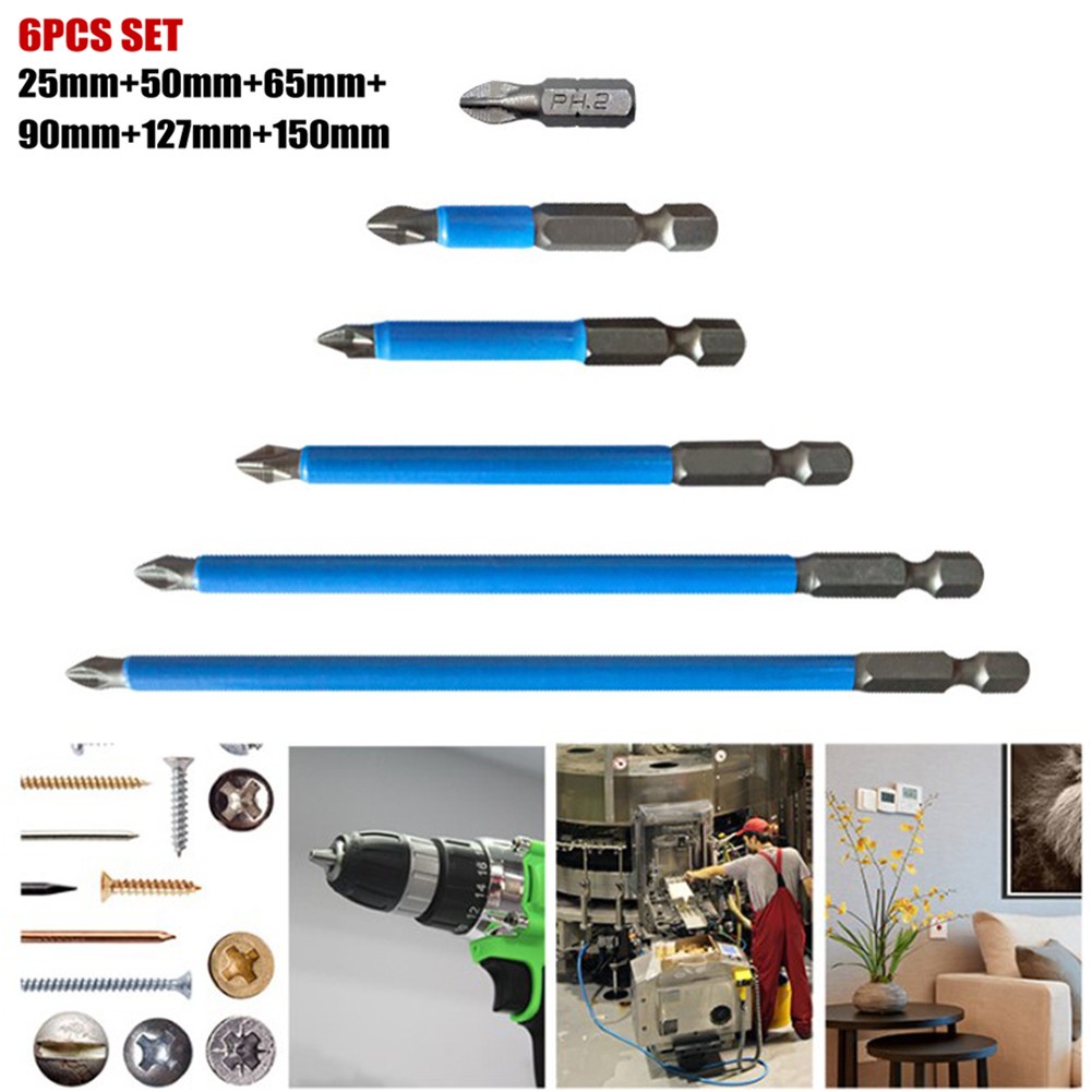 Set 6 Tua Vít Đầu Lục Giác Từ Tính Chống Trượt PH2 25-150mm