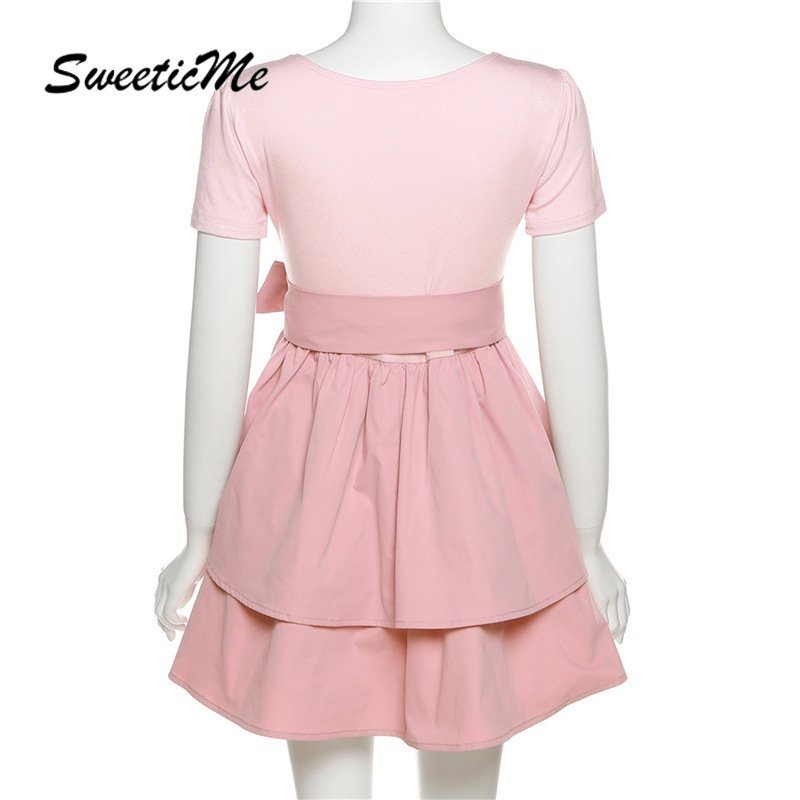 Đầm Tay Ngắn Cổ Vuông Dáng Ôm Phối Màu Tương Phản Thời Trang 2023 Xinh Xắn Cho Nữ