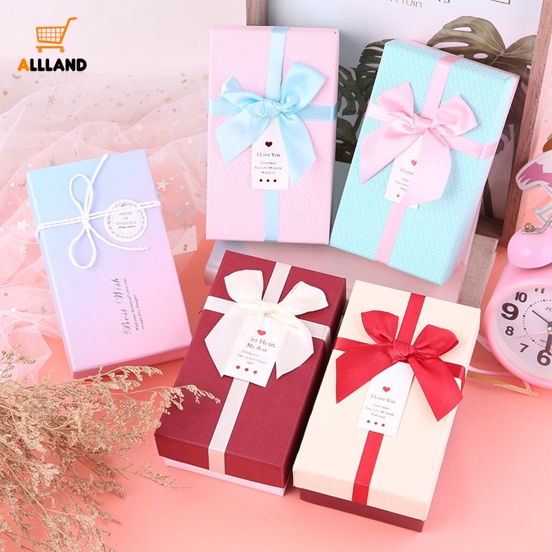 Hộp Đựng Trang Sức Hình Chữ Nhật Thắt Nơ Nhiều Màu / Làm Quà Tặng Sinh Nhật / Valentine
