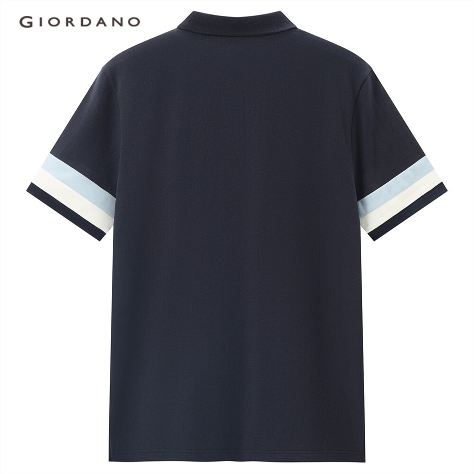 Áo thun polo GIORDANO 13013206 thêu họa tiết cú màu tương phản thời trang dành cho nam