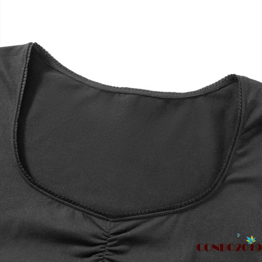 Áo Croptop Tay Ngắn Cổ Vuông Màu Đen Thời Trang Mùa Hè Cho Nữ