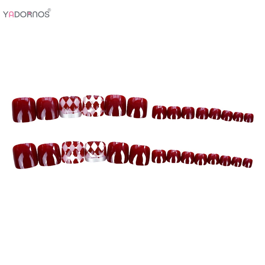 Móng chân giả YADORNOS màu đỏ rượu vang dày dặn trang trí nghệ thuật