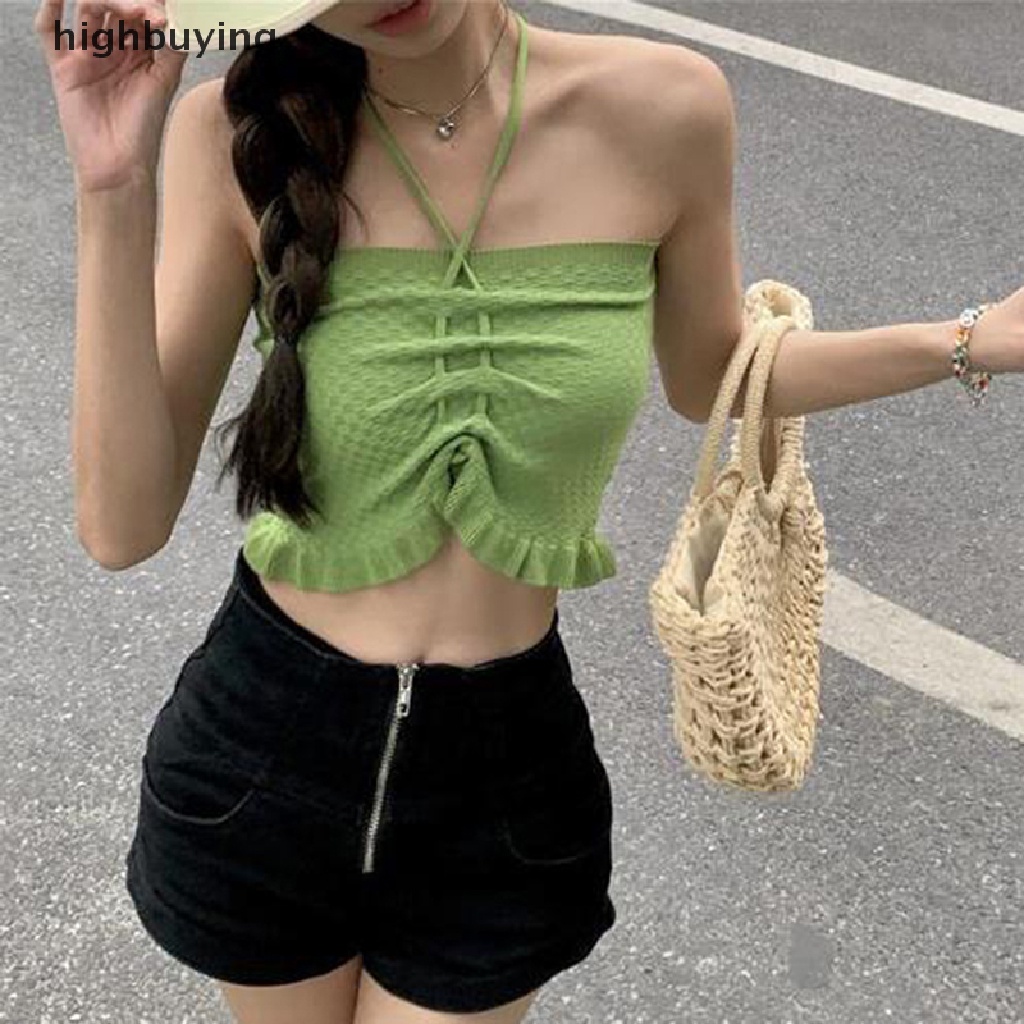 Áo Croptop Dệt Kim Ôm Dáng Phong Cách Đường Phố Gợi Cảm Cho Nữ