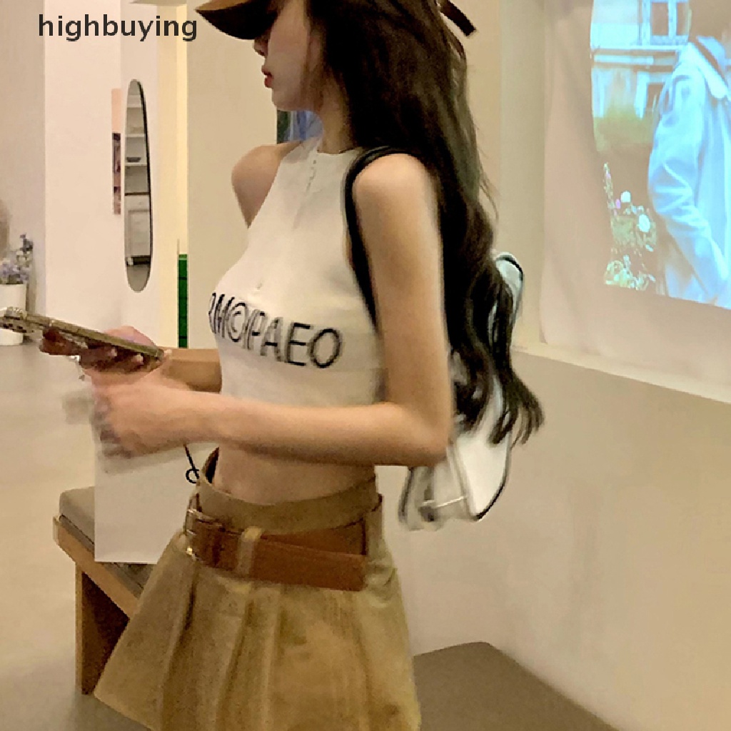 Áo Hai Dây Khóa Kéo In Chữ Belle Thời Trang Đường Phố Quyến Rũ Cho Nữ