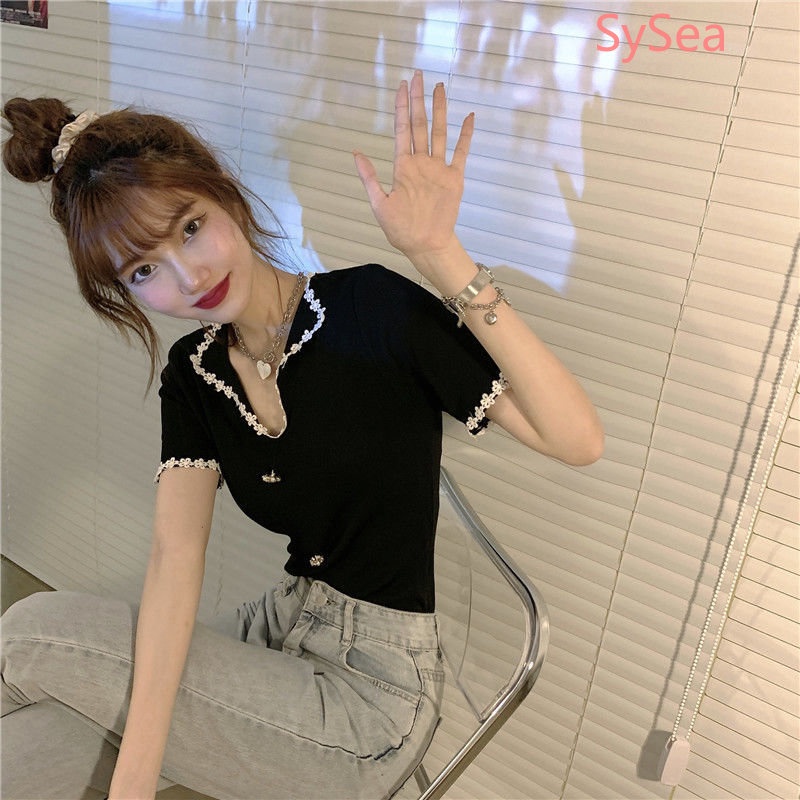 Áo Kiểu Vải Lụa Lạnh Cổ V In Hoa Dễ Thương Thời Trang Mùa Hè Cho Nữ