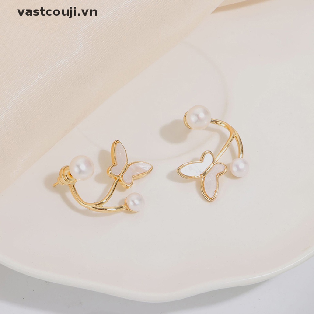 Khuyên Tai Hình Bướm Đính Ngọc Trai Nhân Tạo Thanh Lịch Cho Nữ