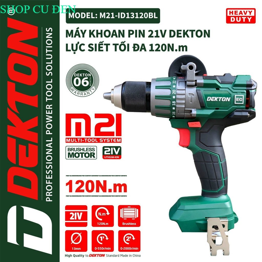 Máy Khoan Pin 3 Chức Năng Dekton M21-ID13120BL Đầu Cặp 13mm- Lực Xoắn 120N.m-Chân Pin Phổ Thôn shop cu den