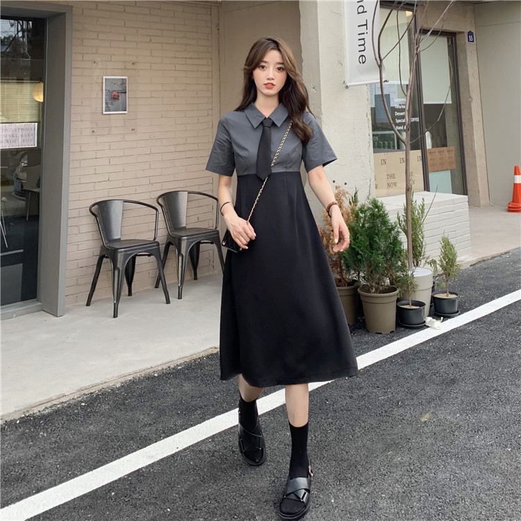 Đầm Sơ Mi Tay Ngắn Cổ Polo Ôm Eo Thiết Kế Dễ Thương Cho Nữ