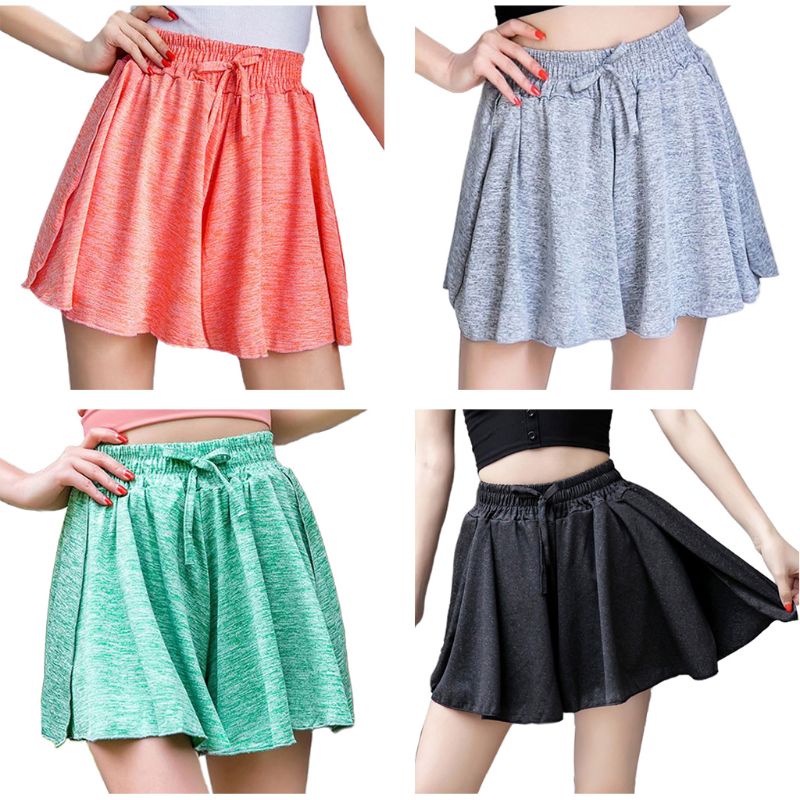 Quần Short Thể Thao Dáng Chữ A Ống Rộng Lưng Thun 2 Trong 1 Thời Trang Cho Nữ