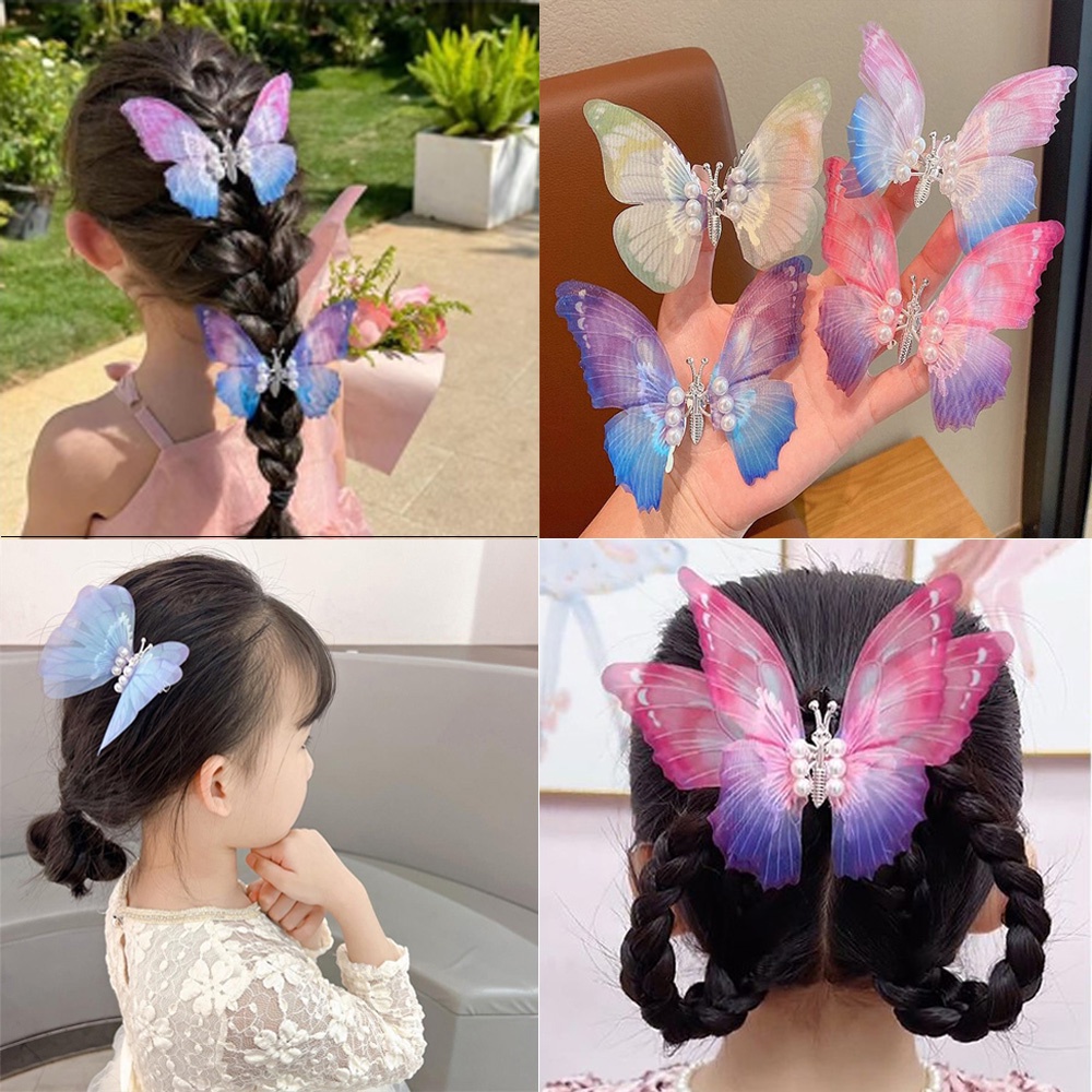 Kẹp Tóc Hình Bướm Chuyển Động Màu Gradient Phối Lưới Phong Cách Cổ Điển Cho Người Lớn Và Trẻ Em