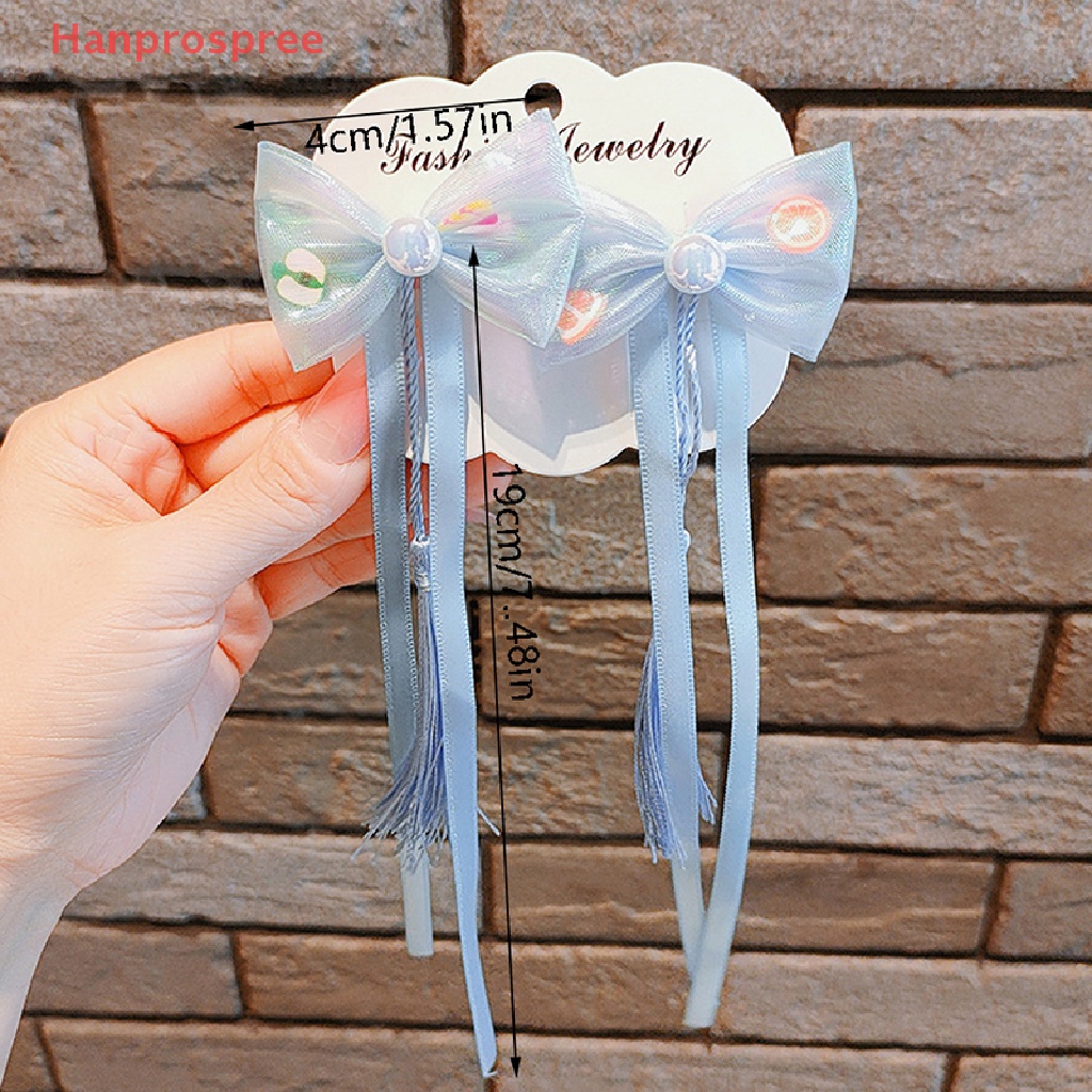 Bộ 2 Kẹp Tóc Đính Nơ Tua Rua Phong Cách Trung Hoa Dễ Thương Cho Bé Gái