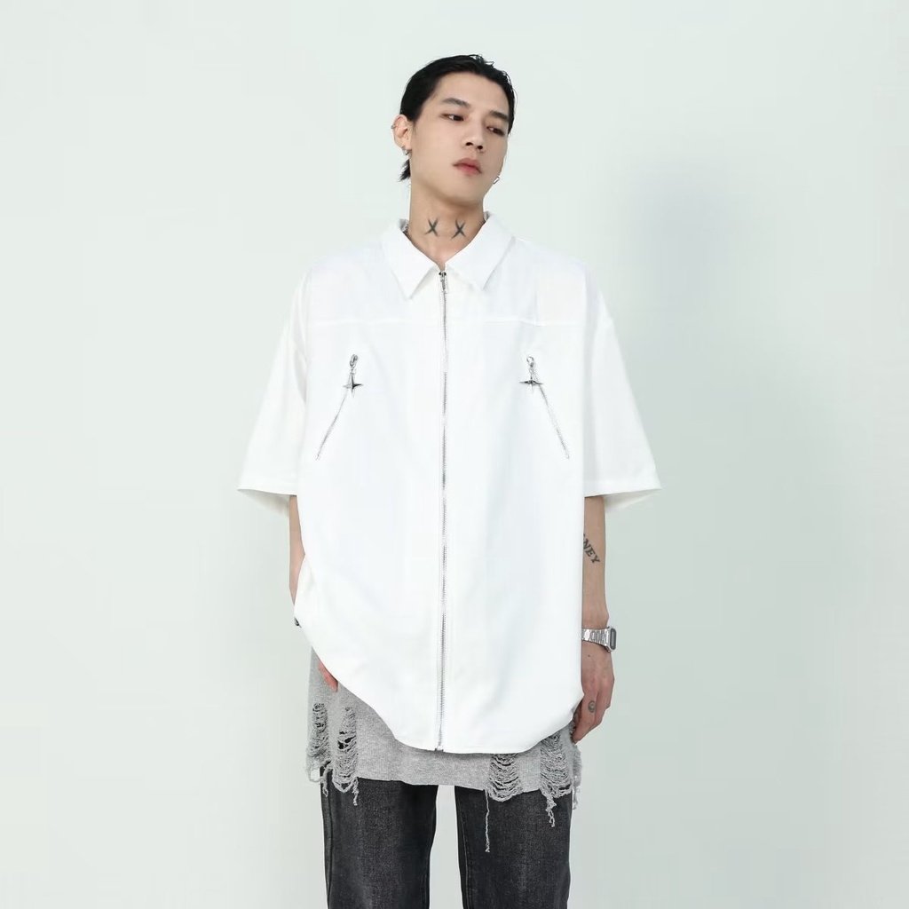 Áo Sơ Mi Tay Ngắn Dáng Rộng Màu Trơn Phong Cách Nhật Bản Thời Trang Mùa Hè Hàng Mới Dành Cho Bạn Nam