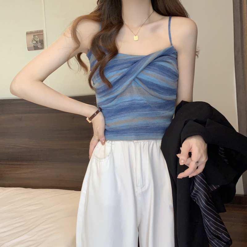 NZN Áo Hai Dây Dệt Kim Họa Tiết Kẻ Sọc Thời Trang Mùa Hè Mới Cho Nữ