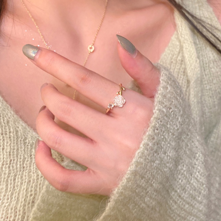 Nhẫn Hở Mạ Vàng Đính Đá Zircon Hình Hoa Trà Tinh Tế Thời Trang Cho Nữ