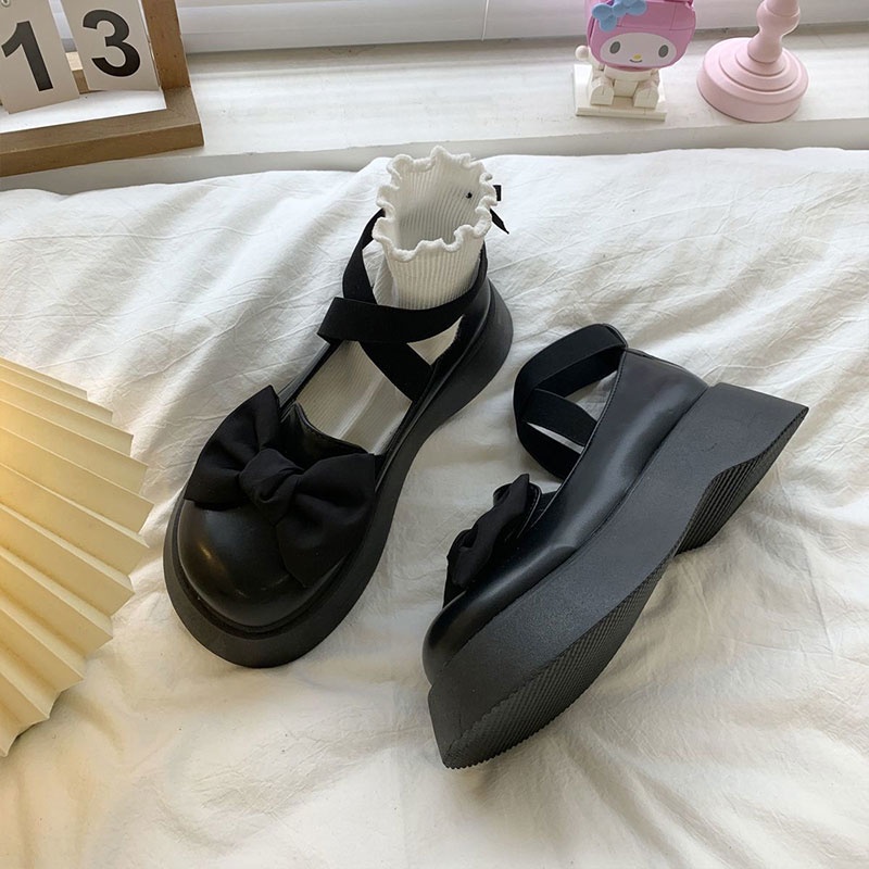 Giày Da Đế Xuồng Đính Nơ Xinh Xắn Thời Trang