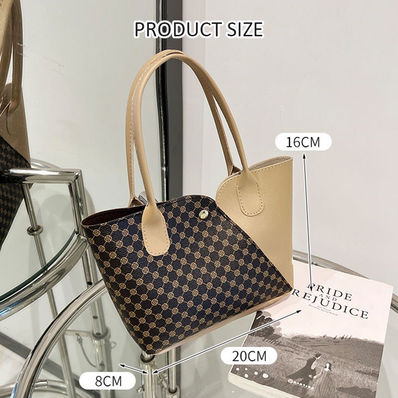 MISCHA Túi Xách Da Pu Cỡ Lớn In Họa Tiết Đơn Giản Phong Cách Retro Cho Nữ