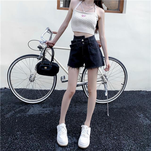 Jiashucheng Plus Size Fat mm Quần Short Denim Cạp Cao Dáng Rộng Phong Cách Mới Mùa Hè Dễ Phối Đồ Cho Nữ @ -