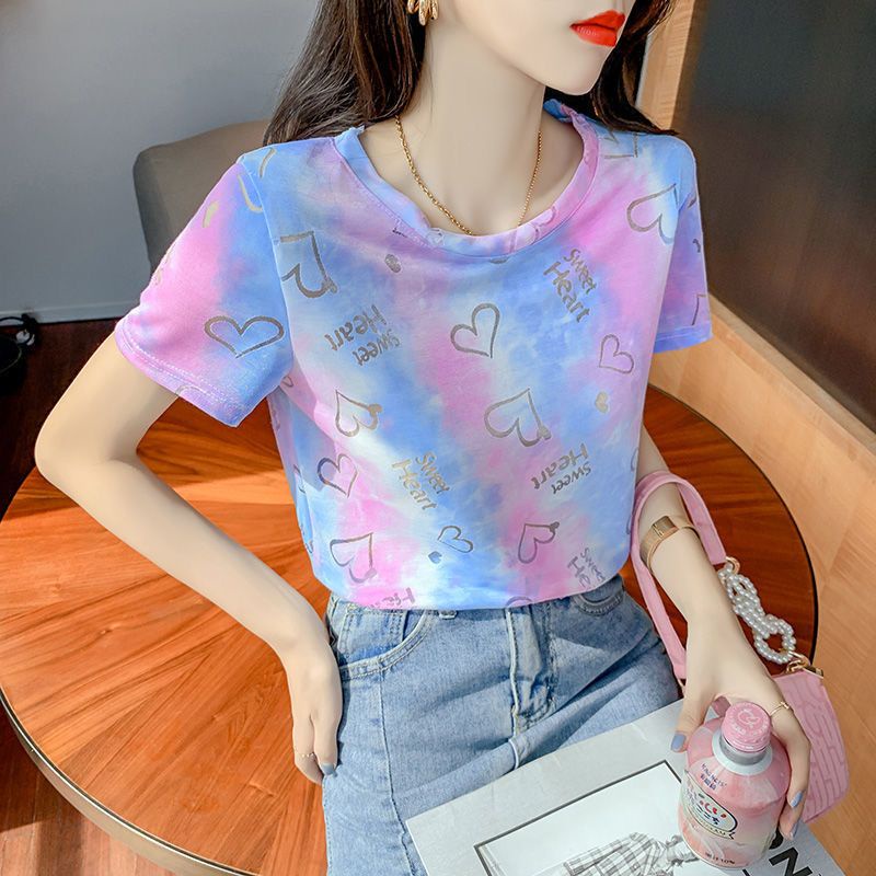 Áo Thun Tay Ngắn Dáng Rộng Họa Tiết Màu Nhuộm Độc Đáo Thời Trang Mùa Hè Mới Cho Nữ