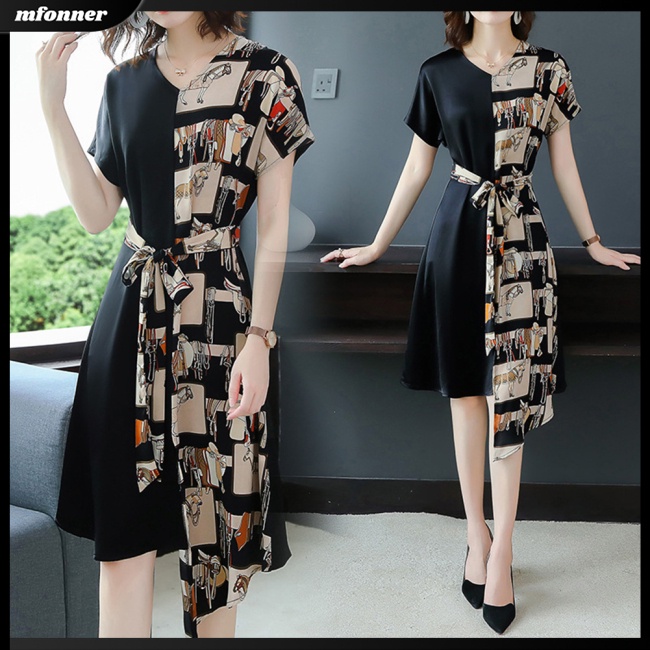 Đầm Tay Ngắn Cổ Chữ V Dáng Ôm In Họa Tiết Độc Đáo Thời Trang Mùa Hè Xinh Xắn Cho Nữ