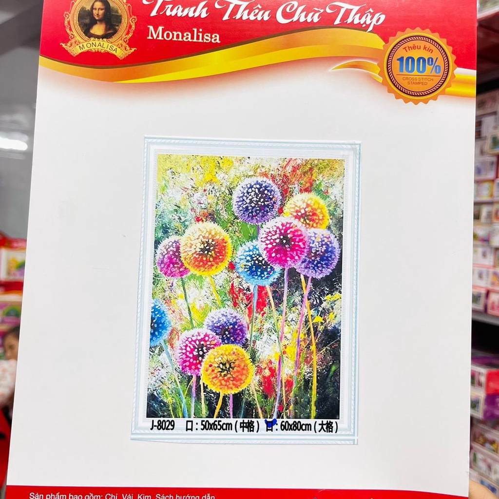 Tranh Thêu Chỉ Lụa (9Ct) Hoa Công Anh Thêu Kín J8029(60*80) Chưa Thêu Chưa Khung Kính