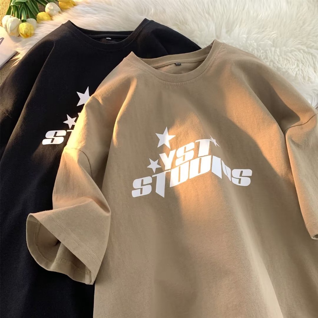 Áo Thun Cotton Tay Ngắn Dáng Rộng In Chữ Phong Cách Mỹ Thời Trang Cho Nam