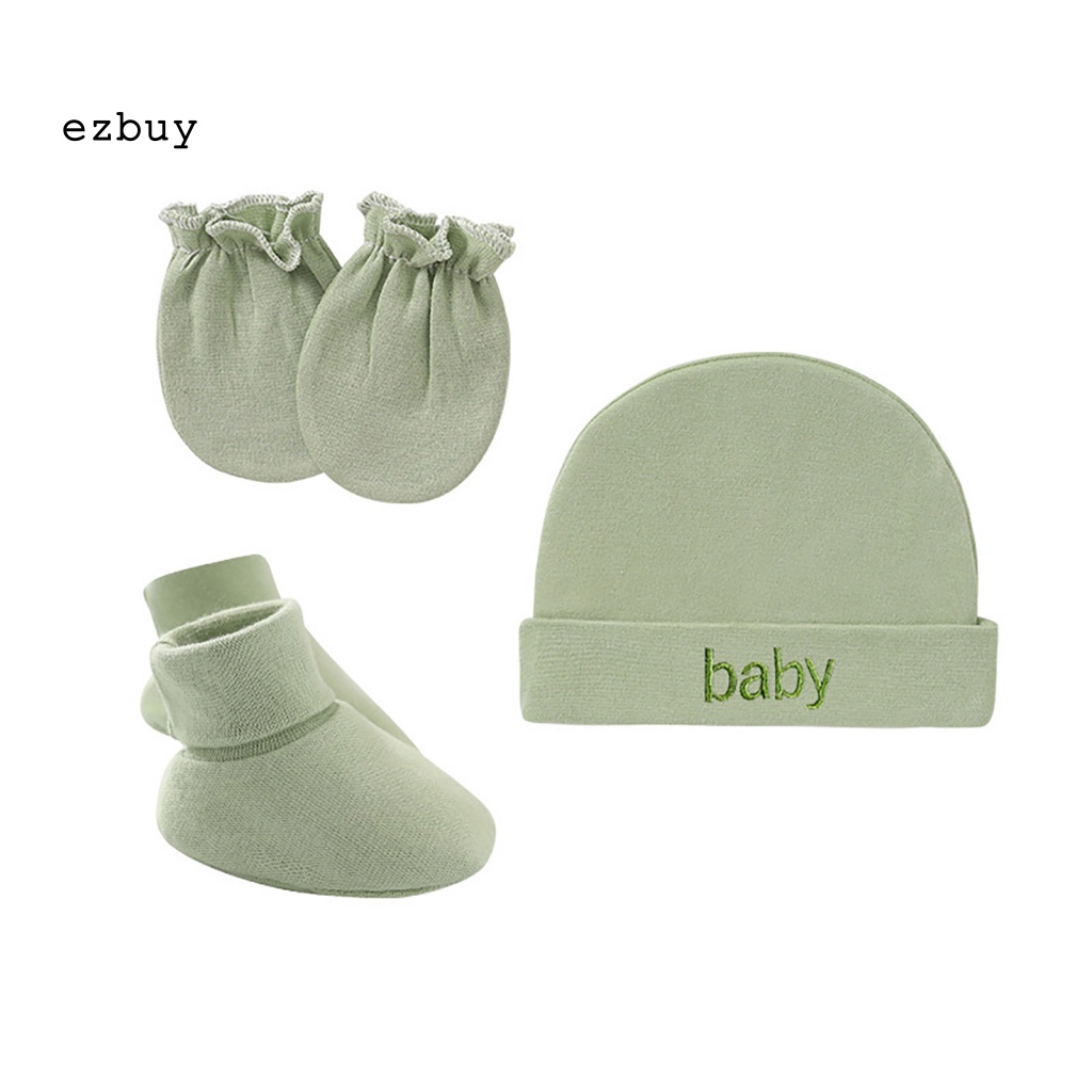 1 Bộ Vỏ Bọc Chân + Nón + Găng Tay + Găng Tay Bằng Cotton Màu Trơn Chống Chảy Xệ Dành Cho Bé Sơ Sinh