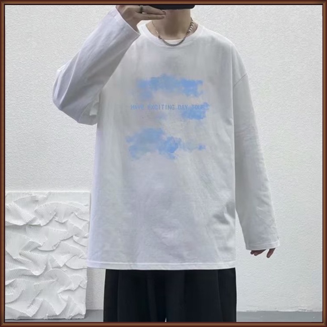 Áo Thun Tay Dài Cổ Tròn Dáng Rộng In Chữ Thời Trang Cho Nam