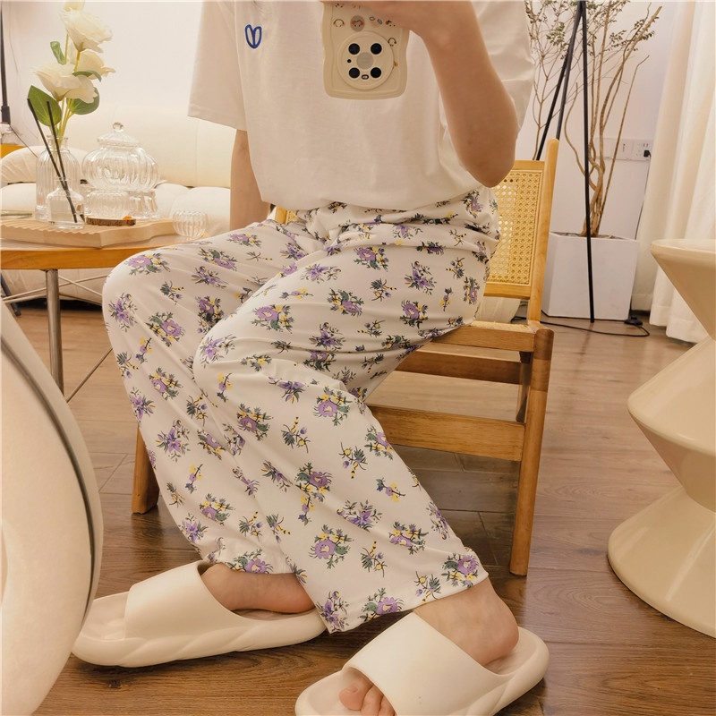 Quần Pijama Rộng In Hoa Mùa Xuân Và Mùa Thu Phù Hợp Với Mùa Thu Và Mùa Hè Mới Dành Cho Bạn Nữ Mặc Ở Nhà