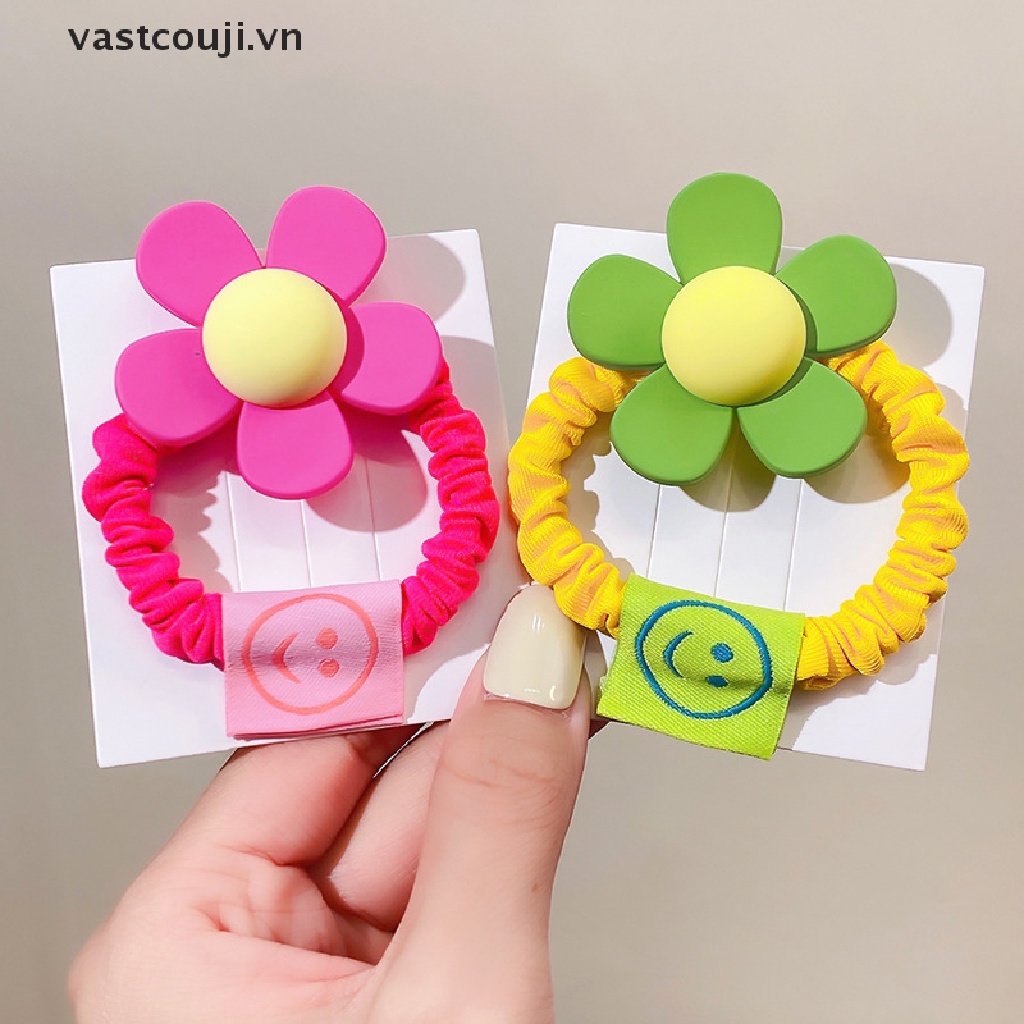 Dây Cột Tóc Co Giãn Họa Tiết Hoa Màu Kẹo Ngọt Xinh Xắn Cho Bé Gái