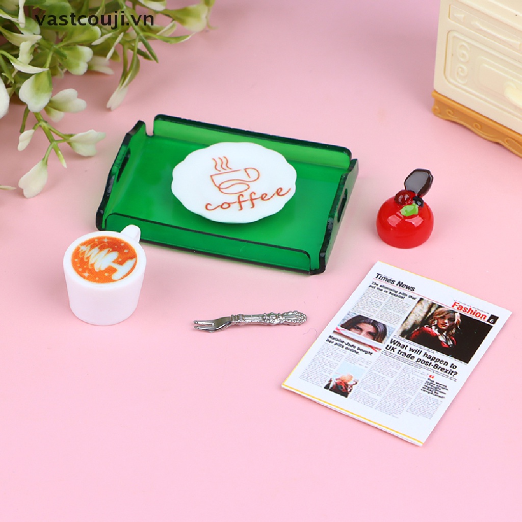 1set Dĩa Ăn Bánh / Cà Phê / Thức Ăn Trang Trí Nhà Búp Bê Thu Nhỏ 1: 12