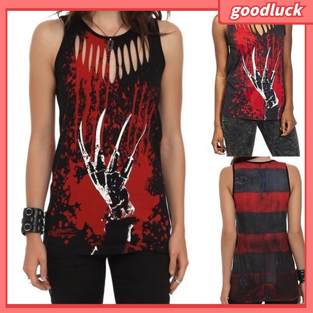 Áo Tank Top Sát Nách In Hình Bàn Tay Đầu Lâu Khoét Lỗ Plus Size Cho Nữ