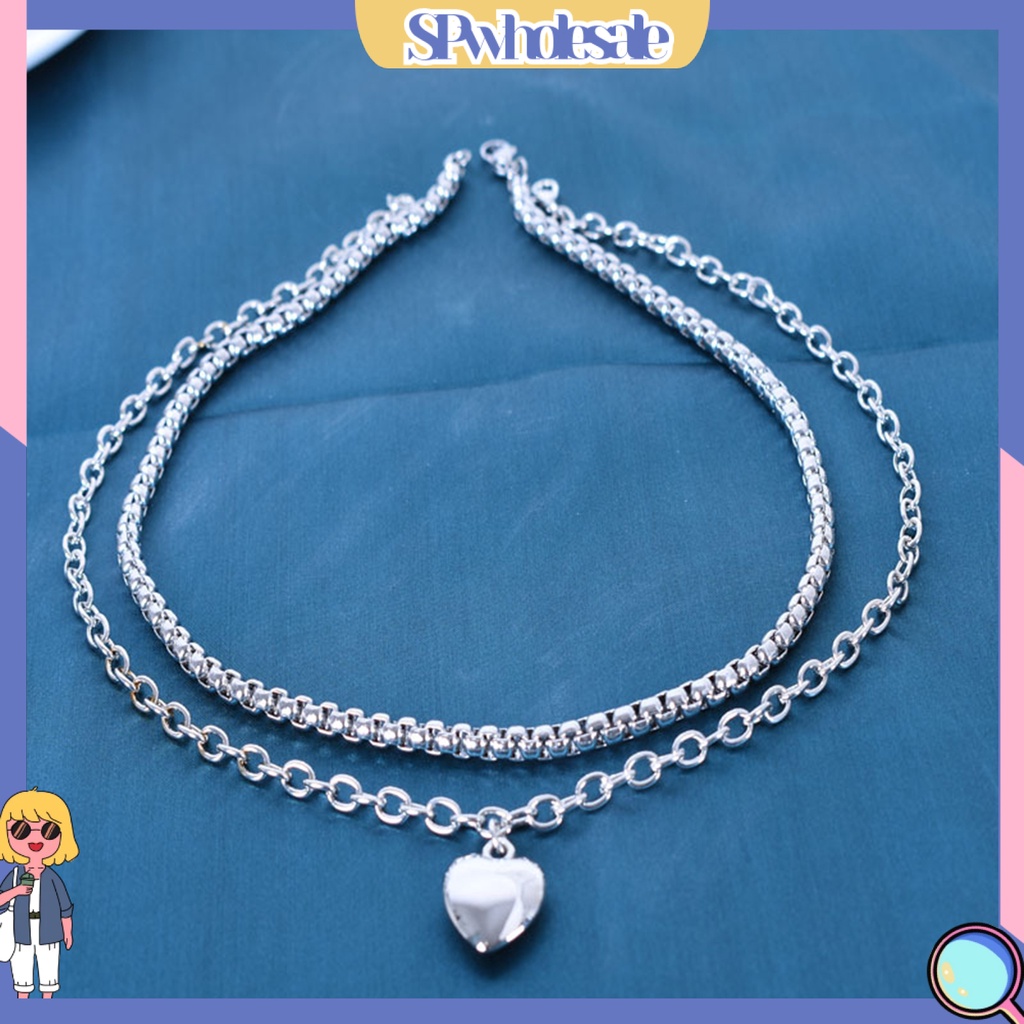 &lt;SPwholesale&gt; Vòng cổ Hai Lớp Sáng Bóng Mặt Trái Tim Có Thể Điều Chỉnh Trang Trí Quà Tặng Cho Nữ Mặc Hàng Ngày