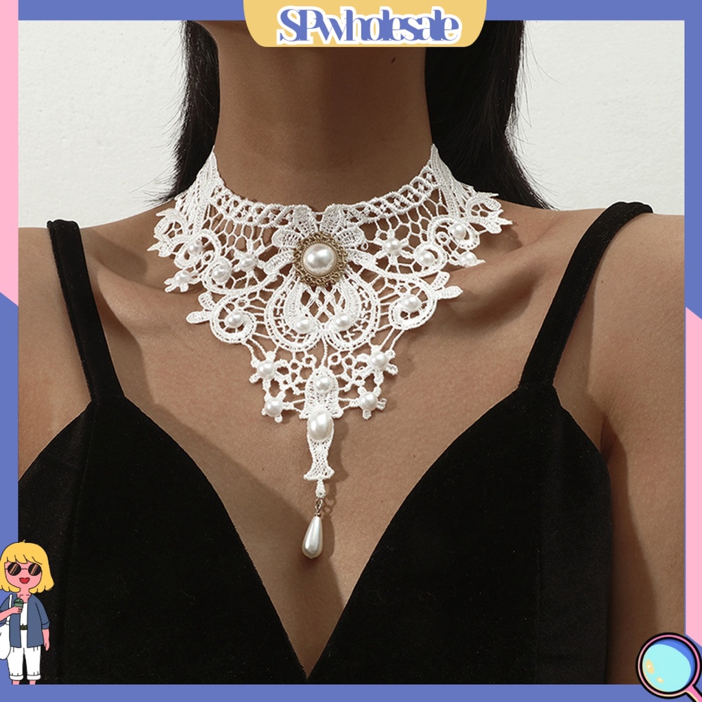 <SPwholesale> Vòng Cổ Choker Ren Đan Móc Phong Cách Retro Tinh Tế Có Thể Điều Chỉnh Phù Hợp Với Mọi Ngày