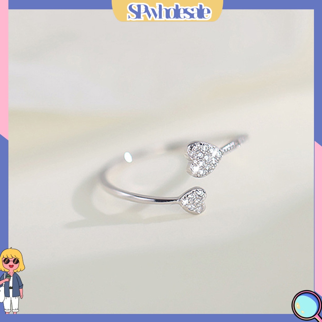 <SPwholesale> Nhẫn Hở Hình Trái Tim Đính Đá Nhân Tạo Thời Trang