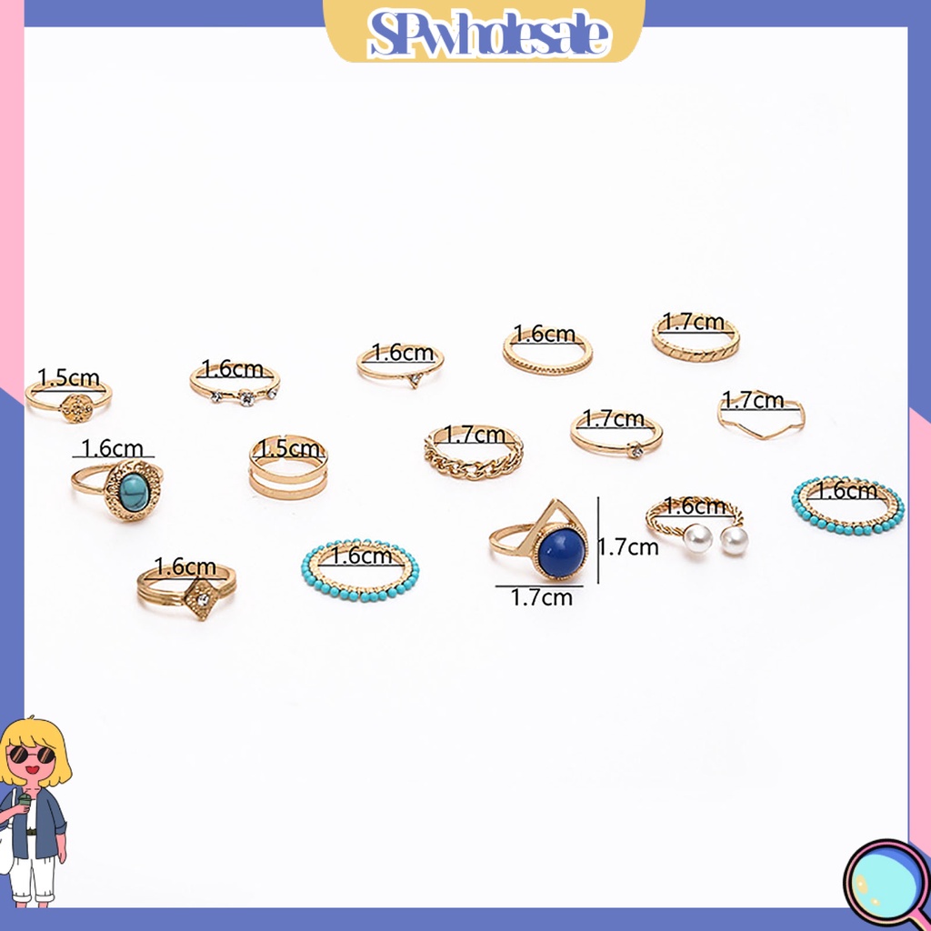 <SPwholesale> Set 15 Nhẫn Đeo Khớp Ngón Tay Đính Ngọc Trai Giả Thời Trang