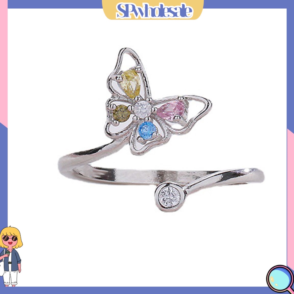 <SPwholesale> Nhẫn Hở Đính Đá Zircon Hình Bướm Nhiều Màu Sắc Ngọt Ngào Thời Trang Cho Nữ