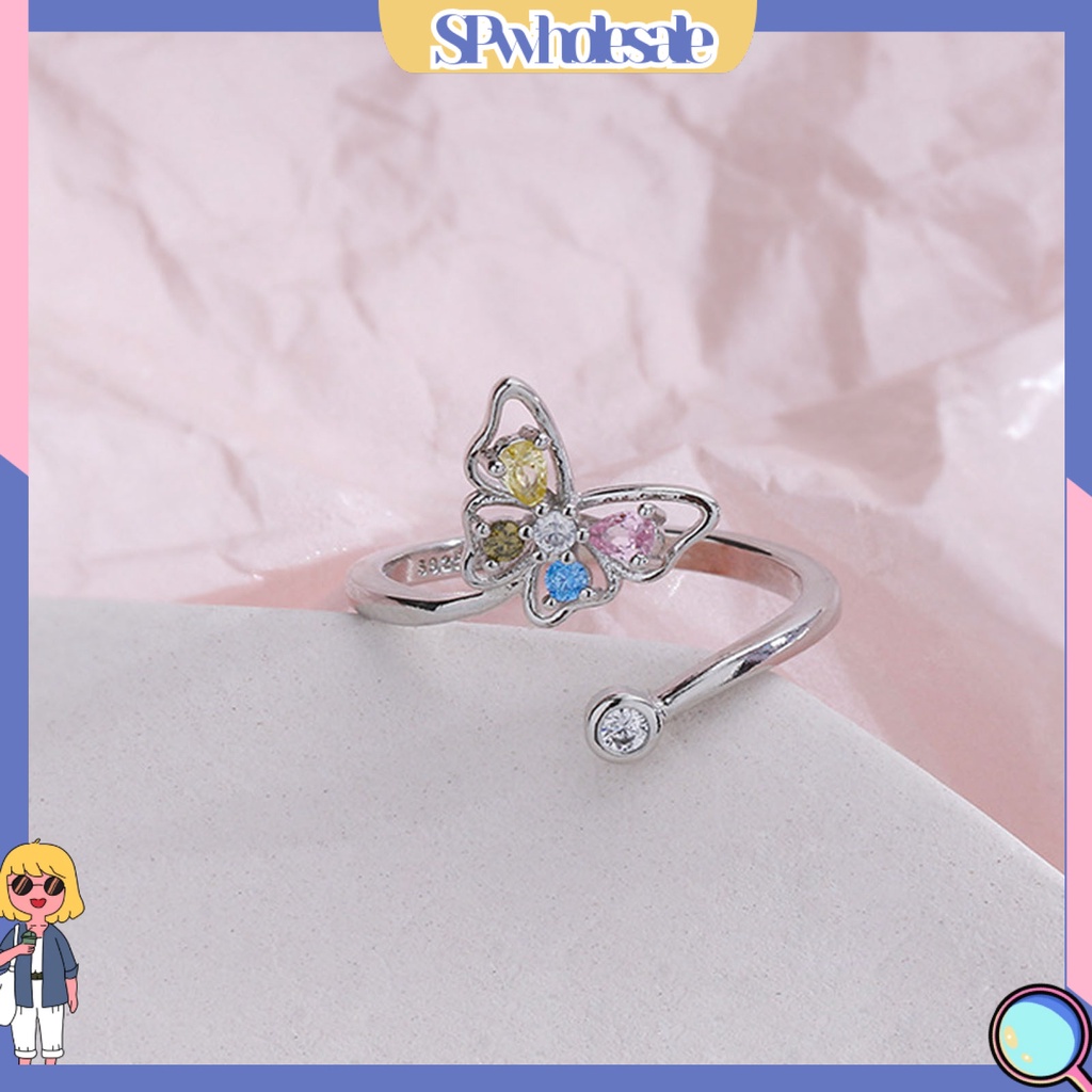 <SPwholesale> Nhẫn Hở Đính Đá Zircon Hình Bướm Nhiều Màu Sắc Ngọt Ngào Thời Trang Cho Nữ