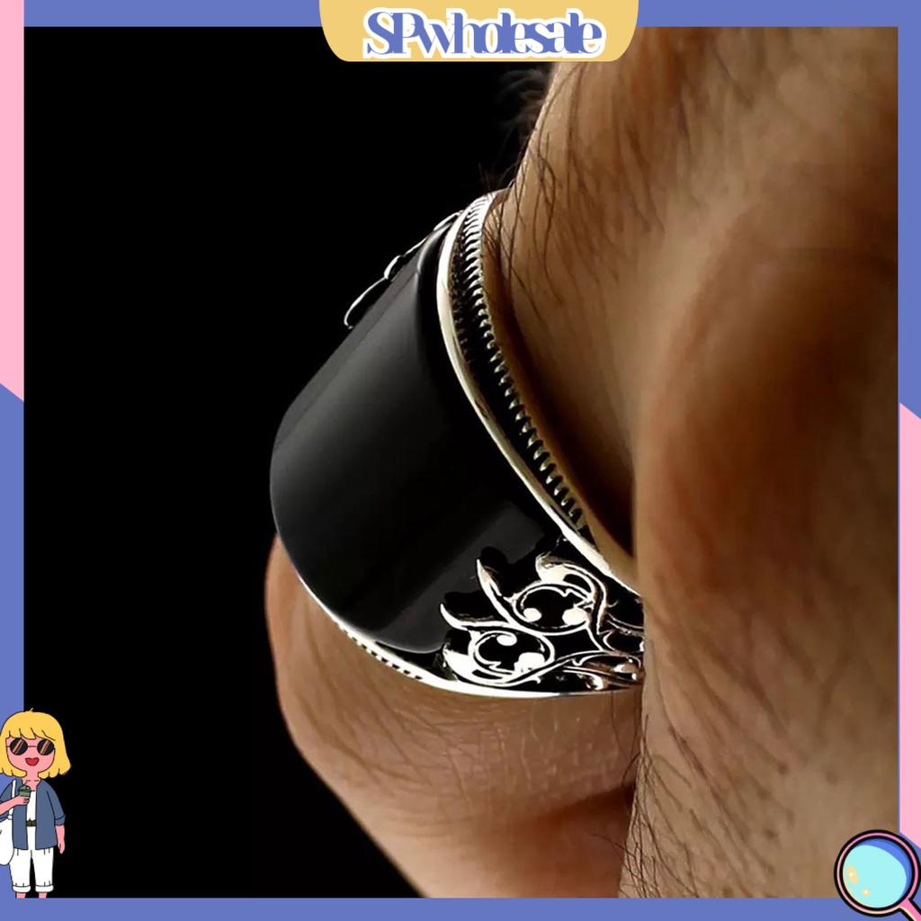 <SPwholesale> Nhẫn Hình Hoa Usage Mặt Rộng Màu Đen Trang Sức Unisex