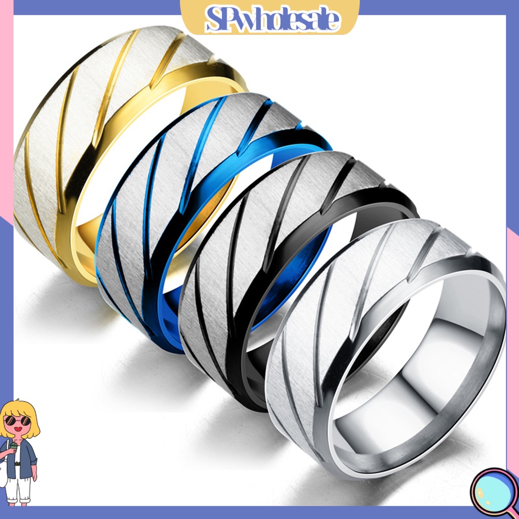 &lt;SPwholesale&gt; Nhẫn Cặp Đôi Bằng Thép Không Gỉ Họa Tiết Hình Học Lấp Lánh Dễ Phối Đồ