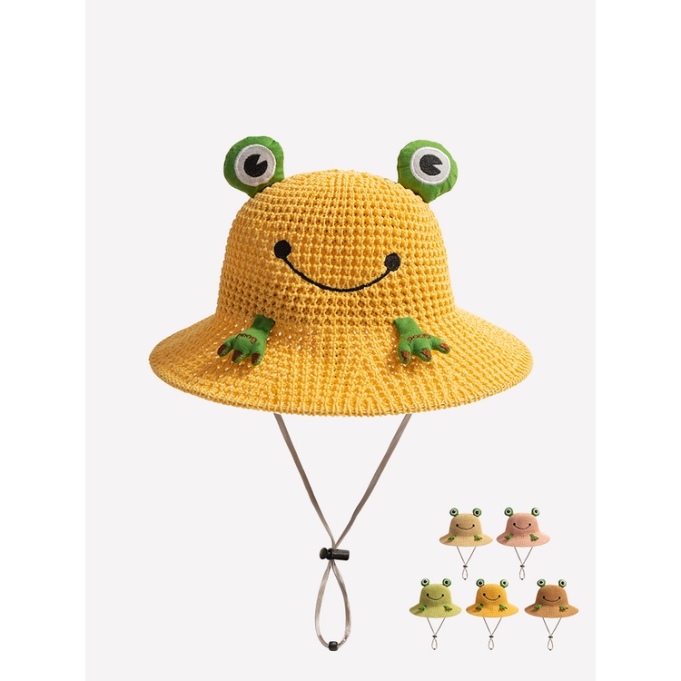 Nón Bucket Dệt Kim Chống Nắng In Hình Ếch Dễ Thương Thời Trang Mùa Hè Cho Bé Trai