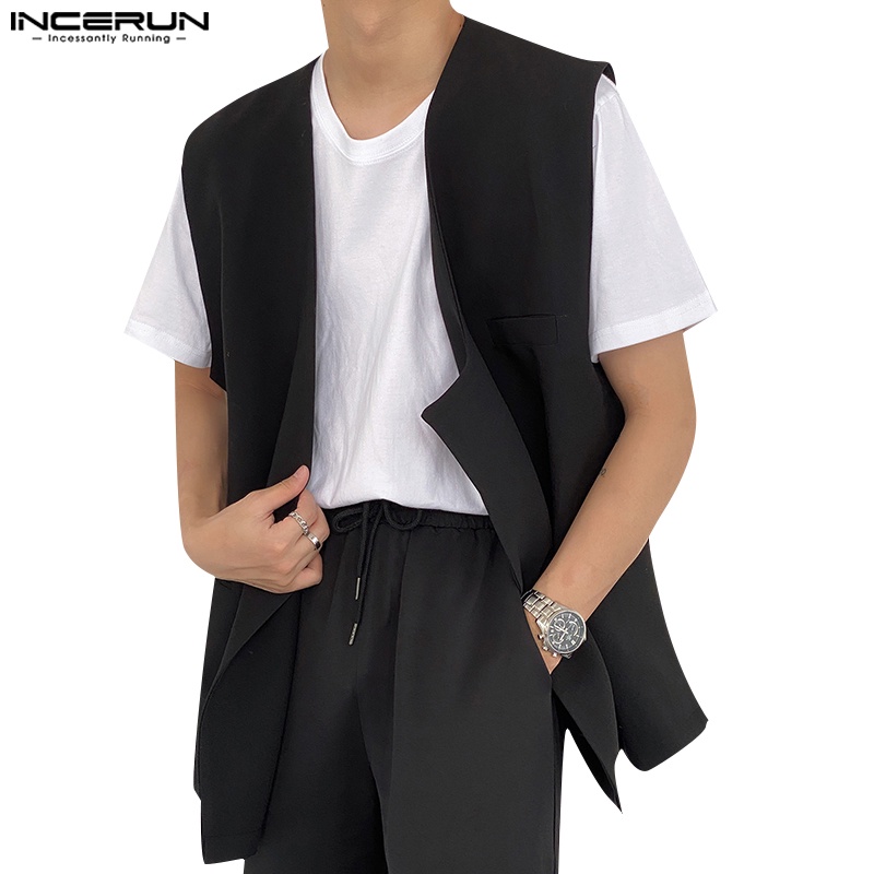 Áo vest INCERUN màu trơn thiết kế nút bên hông giản dị thời trang
