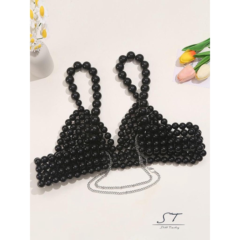 Áo Hai Dây Cổ Chữ V Sâu Hở Lưng Màu Trơn Đính Ngọc Trai Thời Trang Mùa Hè CY03 Cho Bạn Gái