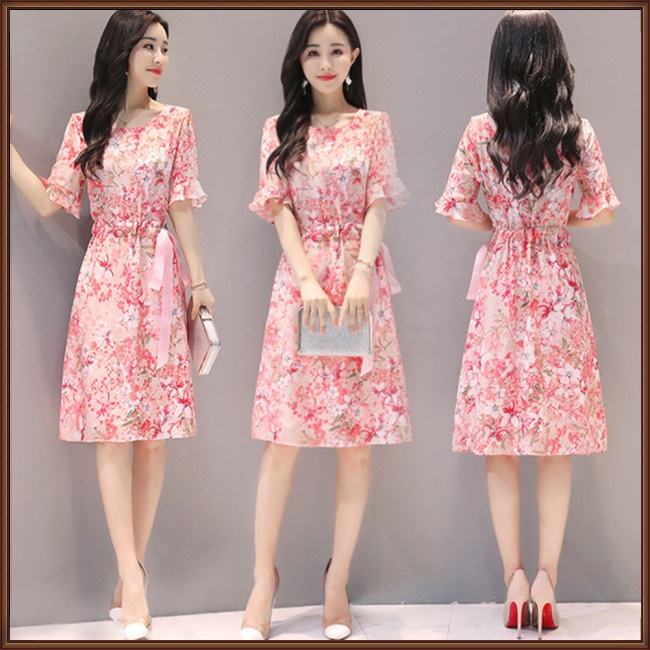 Đầm Ôm Eo Tay Loe In Họa Tiết Hoa Thời Trang Mùa Hè Cho Nữ