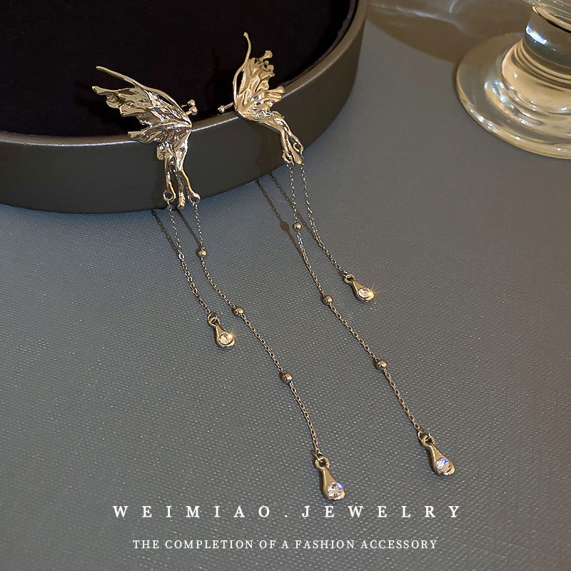 Bông Tai Dạng Kẹp Hình Bướm Tua Rua Sang Trọng Cho Nữ