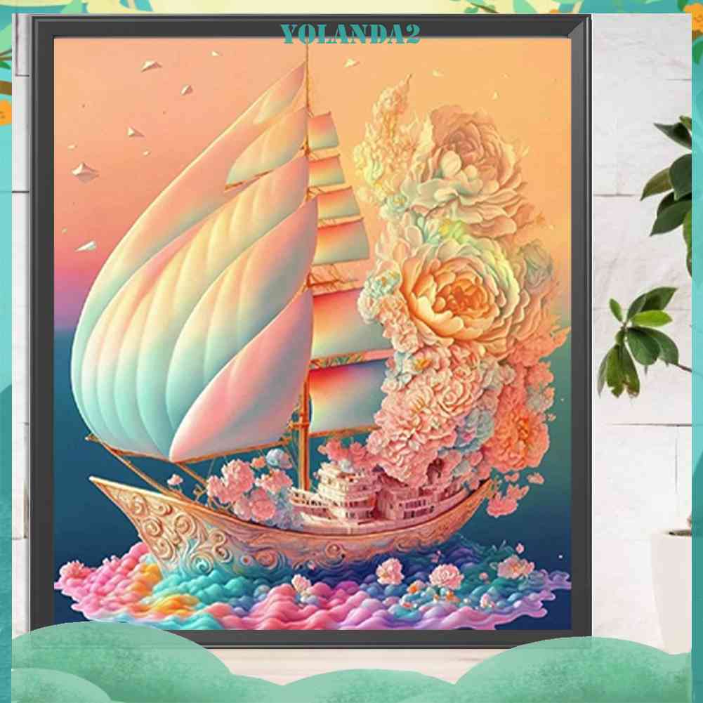 Tranh Đính Đá Kim Cương Toàn Bộ 5D DIY Hình Vẽ Thuyền Buồm