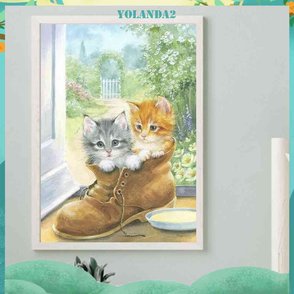 Tranh Đính Đá Kim Cương Toàn Bộ 5D DIY Hình Vẽ Mèo Trang Trí Nhà Cửa