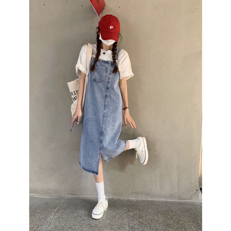 Đầm Yếm Denim Dáng Rộng Phong Cách Nhật Bản Dễ Thương HZFWC3680