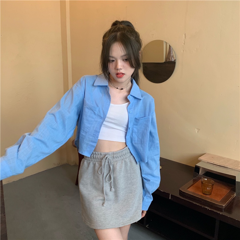 Áo sơ mi SUXI tay dài dáng rộng màu trơn đơn giản thời trang Hàn Quốc cho nữ