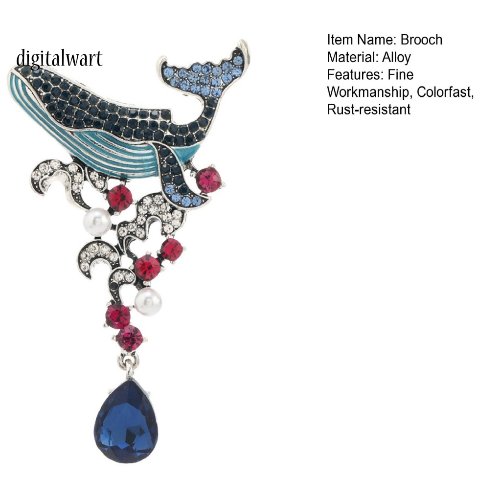 Kỹ Thuật Số| Ghim Cài Áo Hình Cá Voi Đính Đá Tráng Men Giả Chống Gỉ Sét Phong Cách Vintage